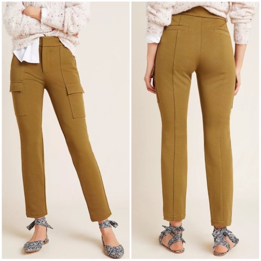 By Anthropologie The Essential Slim Olive Knit Cargo Pants Size 10P